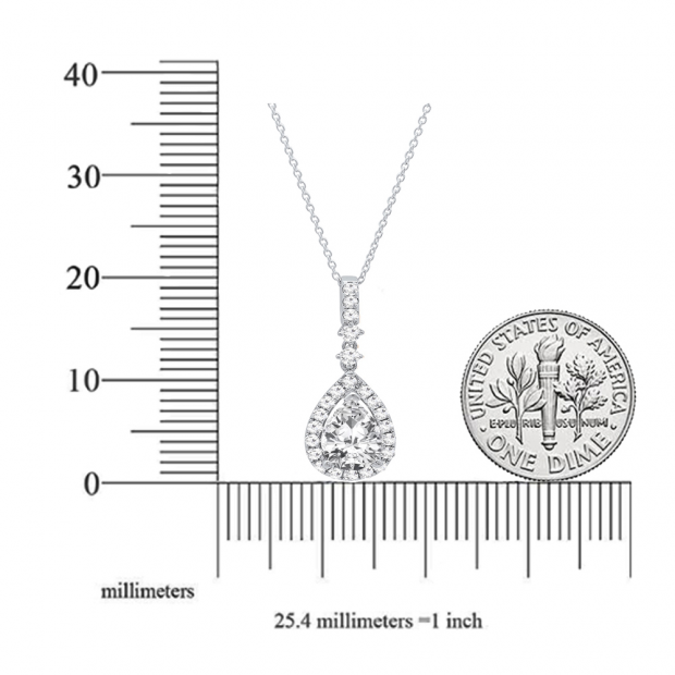 14K White Gold Pendant With Pear White Sapphire & Diamond Accents - 9x7mm, 18" Chain