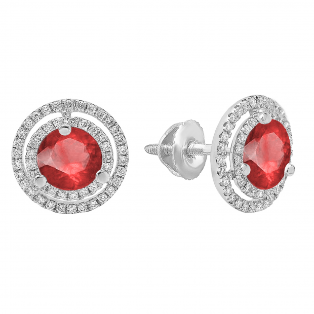 White Gold Dazzlingrock Collection 14K Round Gemstone Ladies Three Stone Stud Earrings 