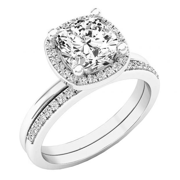Dazzlingrock 10K White Gold Bridal Ring Set - 7mm Cushion White Sapphire & Round Diamonds, Size 6 - View #11