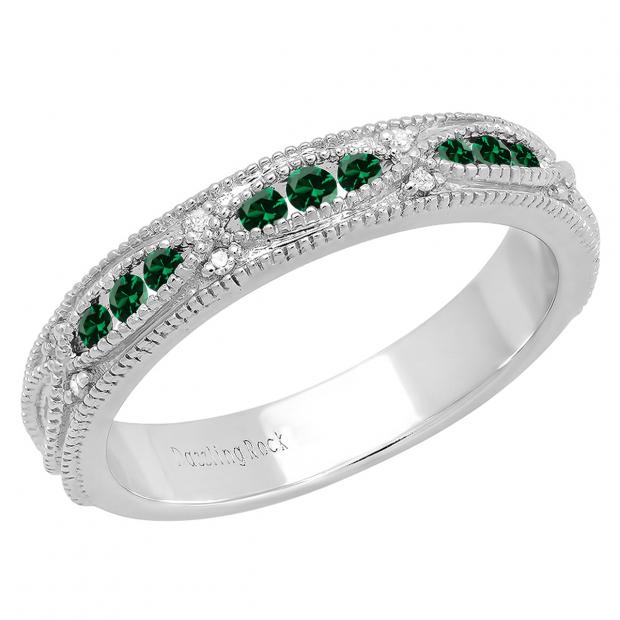 18K Yellow Gold Peridot & Diamond Wedding Band - Size 9, Round Stone Stackable Ring - View #9