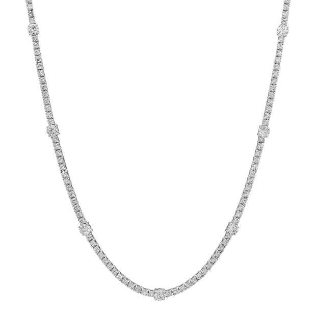 Round Cut Tennis Necklace in newest White Gold