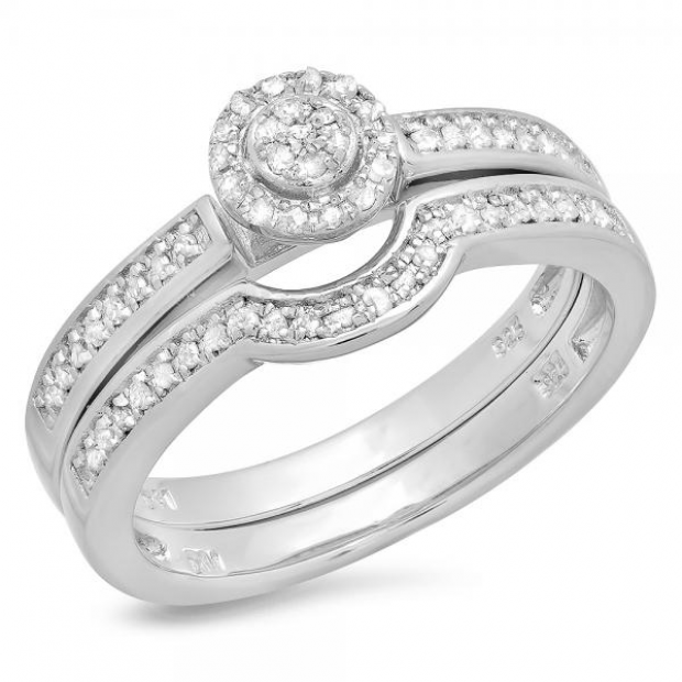 Buy 0.25 Carat (ctw) Sterling Silver Round Diamond Ladies Cluster Bridal  Engagement Ring With Matching Band Set 1/4 CT Online at Dazzling Rock