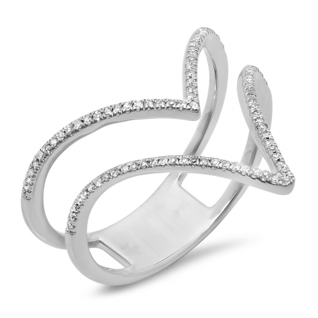 Buy CLARA 925 Silver Rhodium Plated Swiss Zirconia V Shape Adjustable Ring  For Women & Girls online