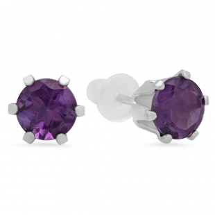 1.50 Carat (ctw) 6MM REAL GENUINE PURPLE AMETHYST ROUND EARRING 6 MM 925 STERLING SILVER