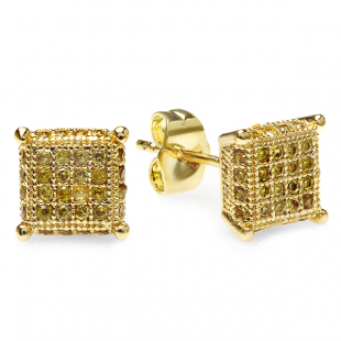 18K Yellow Gold Plated With Yellow CZ Cubic Zirconia Dice Shaped Hip Hop Mens 8mm Iced Cube Stud Earrings