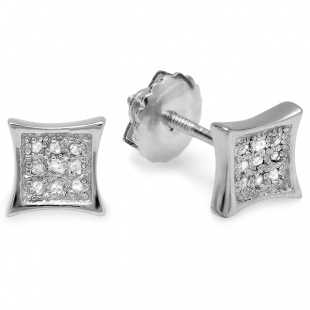 Men's 10K White Gold Diamond Stud Earrings - 0.10 CTW, Square Shape, Hip Hop Iced Style - View #6