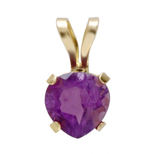 10K Yellow Gold 5mm Real Genuine Amethyst Solitaire Pear Shape Pendant