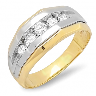 1.25 Carat (ctw) 14k Two Tone Gold Brilliant Round Diamond Channel Set Men's 5 Stone Wedding Anniversary Ring 1 1/4 CT