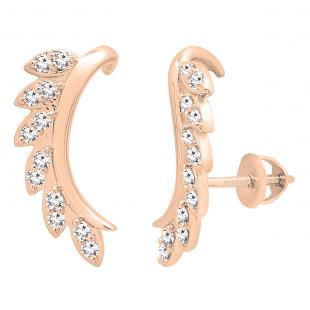 0.35 Carat (cttw) Round White Diamond Ladies Leaf Shaped Climber Earrings 1/3 CT, 18K Rose Gold