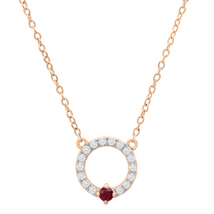 Round Lab Created Ruby & Lab Grown Diamond Ladies Circle Pendant 18K Rose Gold