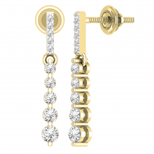 Round Lab Grown White Diamond Ascending Order Dangling Drop Earrings with Screw Back for Women 1/2 CT (0.56 ctw, Color H-I, Clarity SI2) in 14K Yellow Gold