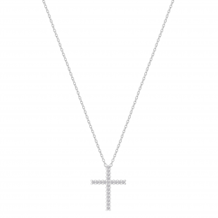Round Lab Grown White Diamond Religious Cross Pendant for Her 1/10 CT (0.11 ctw, Color H-I, Clarity Si2) in 10K White Gold