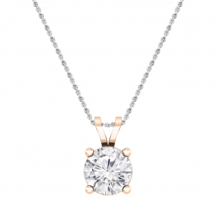 8mm Round Lab Grown White Diamond 4 Prong V bale Solitaire Pendant with 18 inch Silver Chain for Her (2.00 ctw, Color D, Clarity VVS2) in 18K Rose Gold