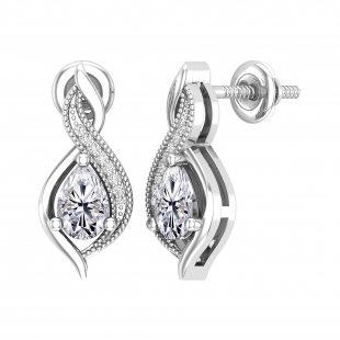 925 Sterling Silver Swirl Stud Earrings, IGI Certified 1.04 CT Pear & Round Lab Grown Diamond in Screw Back