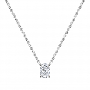 0.50 Ctw Oval Lab Grown Diamond 4 Prong Solitaire Pendant with 18 inch Silver Chain, 10K White Gold