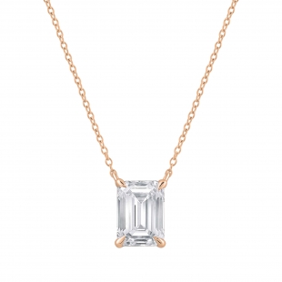 IGI Certified 1.00 Ctw Emerald Lab Grown Diamond Classic Solitaire Pendant with 18 inch Gold Chain, 18K Rose Gold