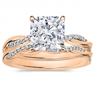 10K Rose Gold Twisted Ring Set, IGI Certified 2.25 ctw Cushion & Round Lab Grown Diamond