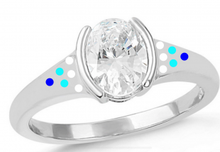 Platinum oval center semi mount ring 7 stones each side - diamonds, blue topaz and lab blue sapphire