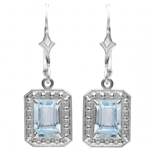 1.50 Carat (ctw) Real Emerald Cut Genuine Blue Topaz 925 Sterling Silver 7x4 mm Dangling Hoop Earrings