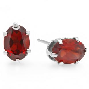 1.50 Carat (ctw) Real Genuine Oval Shape Natural Red Garnet 925 Sterling Silver 7 x 5 mm Studs Earrings