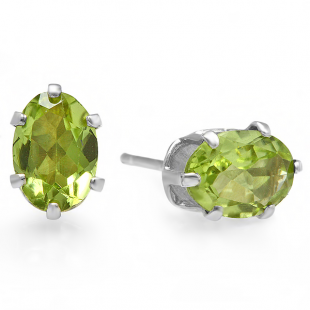 1.50 Carat (ctw) Real Genuine Oval Shape Natural Green Peridot 925 Sterling Silver 7 x 5 mm Studs Earrings