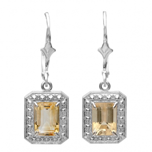 1.50 Carat (ctw) Real Emerald Cut Genuine Citrine 925 Sterling Silver Dangling Hoop Earrings(1.00 Inch length x 0.35 Inch Width)