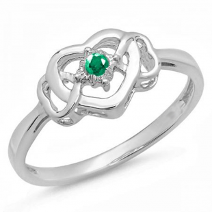 0.05 Carat (ctw) Sterling Silver Round Green Emerald Ladies Solitaire Promise Three Heart Infinity Love Engagement Ring