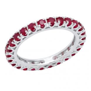 1.80 Carat (ctw) 18K White Gold Round Ruby Ladies Eternity Wedding Anniversary Stackable Ring Band 1 3/4 CT