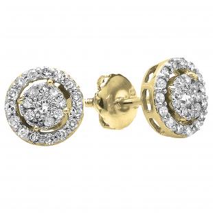 0.40 Carat (ctw) 18K Yellow Gold Round Cut Diamond Round Shape Cluster Earrings Look of 1 CT each