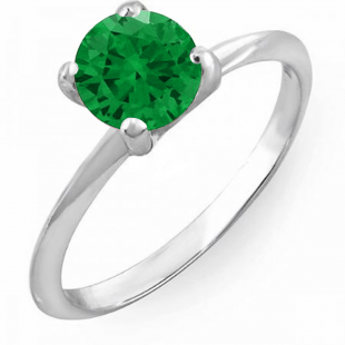 1.00 Carat (ctw) 10K White Gold Round Green Emerald Ladies Bridal Engagement Solitaire Ring 1 CT