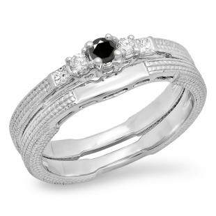 10k White Gold Heart Promise Ring – 0.15ct Black & White Diamonds | Ladies’ Engagement Love Ring