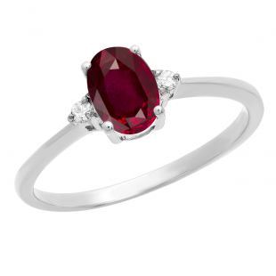 0.75 Carat (ctw) 10K White Gold Oval Cut Ruby & Round White Diamond Ladies Bridal Promise Engagement Ring 3/4 CT