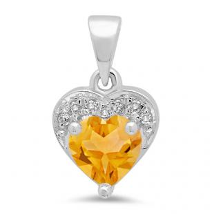 0.60 Carat (ctw) 14K White Gold Heart Cut Citrine & Round Cut White Diamond Ladies Heart Pendant