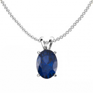1.00 Carat (ctw) Sterling Silver Oval Cut Blue Sapphire Ladies Solitaire Pendant (Chain Included) 1 CT