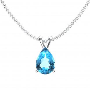 1.00 Carat (ctw) Sterling Silver Pear Cut Blue topaz Ladies Solitaire Pendant (Chain Included) 1 CT