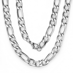 Stainless Steel Men's Platinum Plated Hip Hop Figaro Chain (8 MM Width x 36 Inch Length)