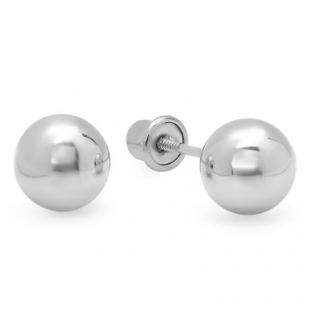 Dazzlingrock Collection 14K Ball 10mm Stud Earrings with Silicone Covered Gold Pushbacks White Gold