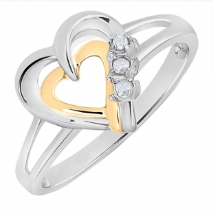 0.03 Carat (ctw) 925 Sterling Silver Round White Diamond Ladies Split Shank 3 Stone Promise Heart Ring