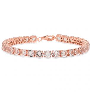 Rose Gold Plated Sterling Silver Round Cut Morganite Ladies Tennis Bracelet (7 Inch Length x 5.1 MM Wide)