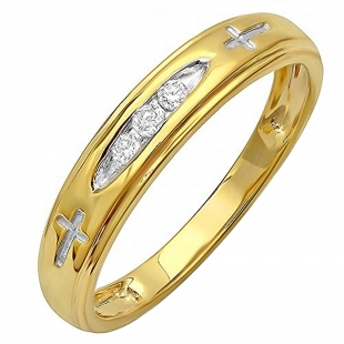 0.15 Carat (ctw) 18K Yellow Gold Plated Sterling Silver 3 Stone Round Diamond Cross Design Mens Band Ring