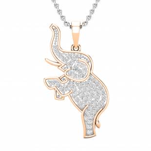 Round White Diamond Baby Elephant Pendant for Women with 18 Inch Silver Chain (0.53 ctw, Color I-J, Clarity I1-I2) in 14K Rose Gold