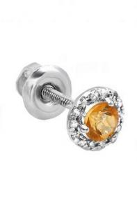 0.37 Carat (ctw) 10K White Gold Round Citrine & White Diamond Ladies Halo Style Stud Earring(1piece)