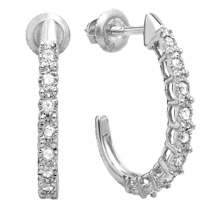 0.25 Carat (ctw) Sterling Silver Round Diamond Ladies Hoop Earrings 1/4 ct
