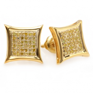 0.15 Carat (ctw) 18K Yellow Gold Plated Sterling Silver Yellow Round Diamond Micro Pave Setting Kite Shape Stud Earrings