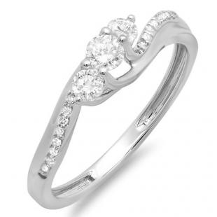 0.50 Carat (ctw) 14k White Gold Round Diamond 3 Stone Ladies Swirl Bridal Engagement Ring 1/2 CT