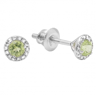 0.35 Carat (ctw) 10k White Gold Round Green Peridot & White Diamond Ladies Halo Stud Earrings 1/3 CT