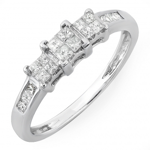 0.40 Carat (ctw) 14k White Gold Princess Cut Diamond 3 Stone Ladies Engagement Bridal Ring
