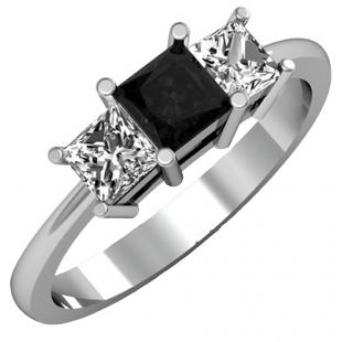 1.00 Carat (ctw) 14k White Gold Princess Cut Black and White Diamond Ladies Bridal 3 Stone Engagement Ring 1 CT