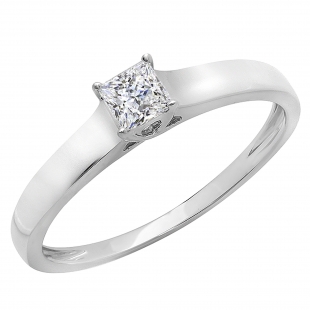 0.25 Carat (ctw) 14k White Gold Princess Cut Diamond Ladies Lucida Style Solitaire Bridal Engagement Ring 1/4 CT