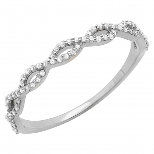 0.20 Carat (ctw) 10K White Gold Round Diamond Ladies Swirl Anniversary Wedding Band Stackable Ring 1/5 CT